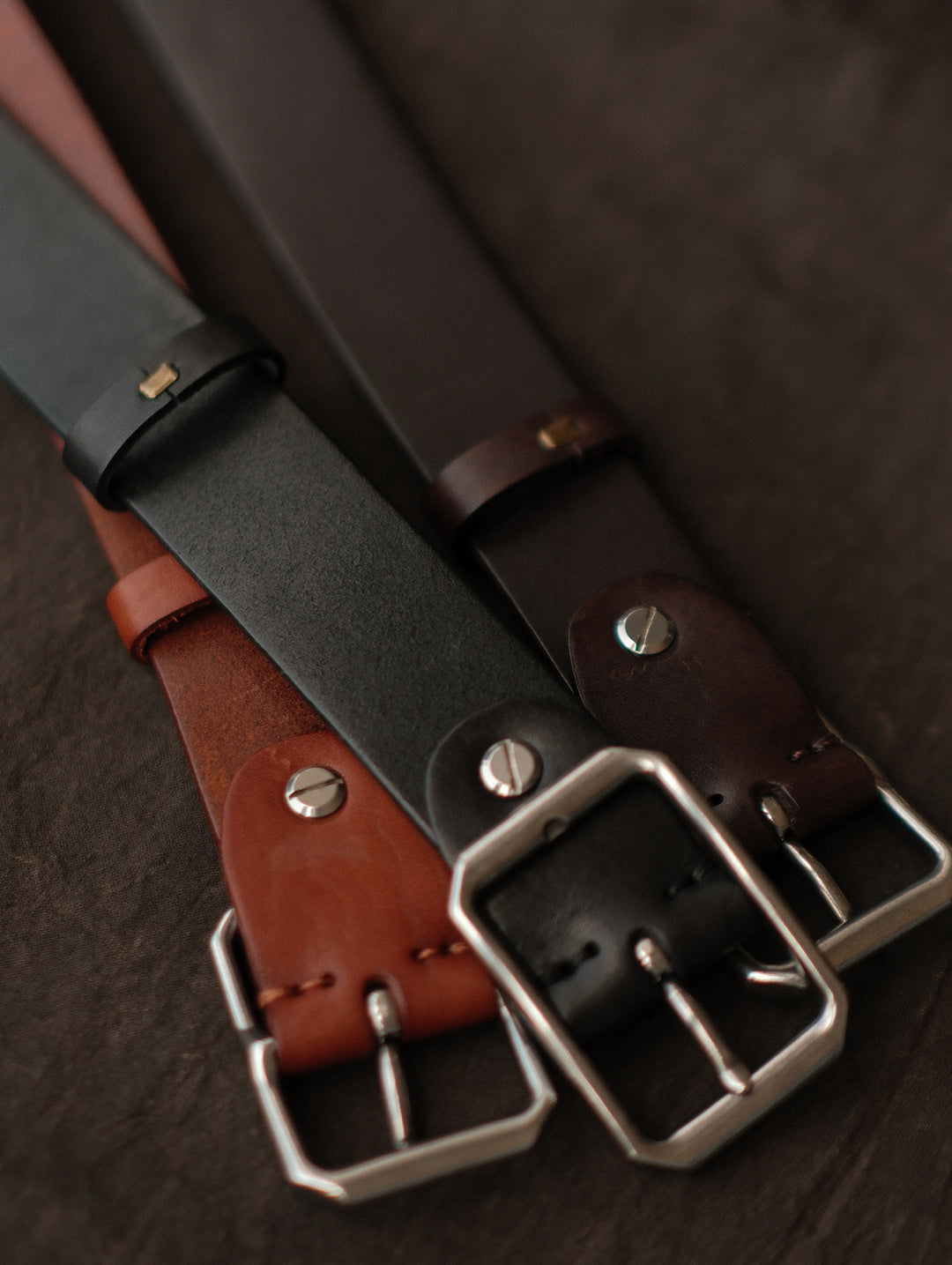 Vintage Octagonal Steel Pin Buckle Leather Belt-Black