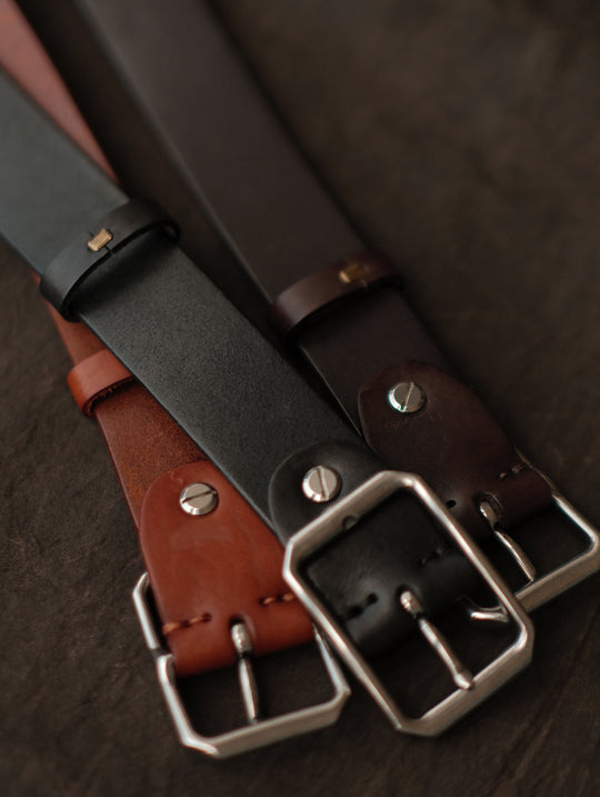Vintage Octagonal Steel Pin Buckle Leather Belt-Black