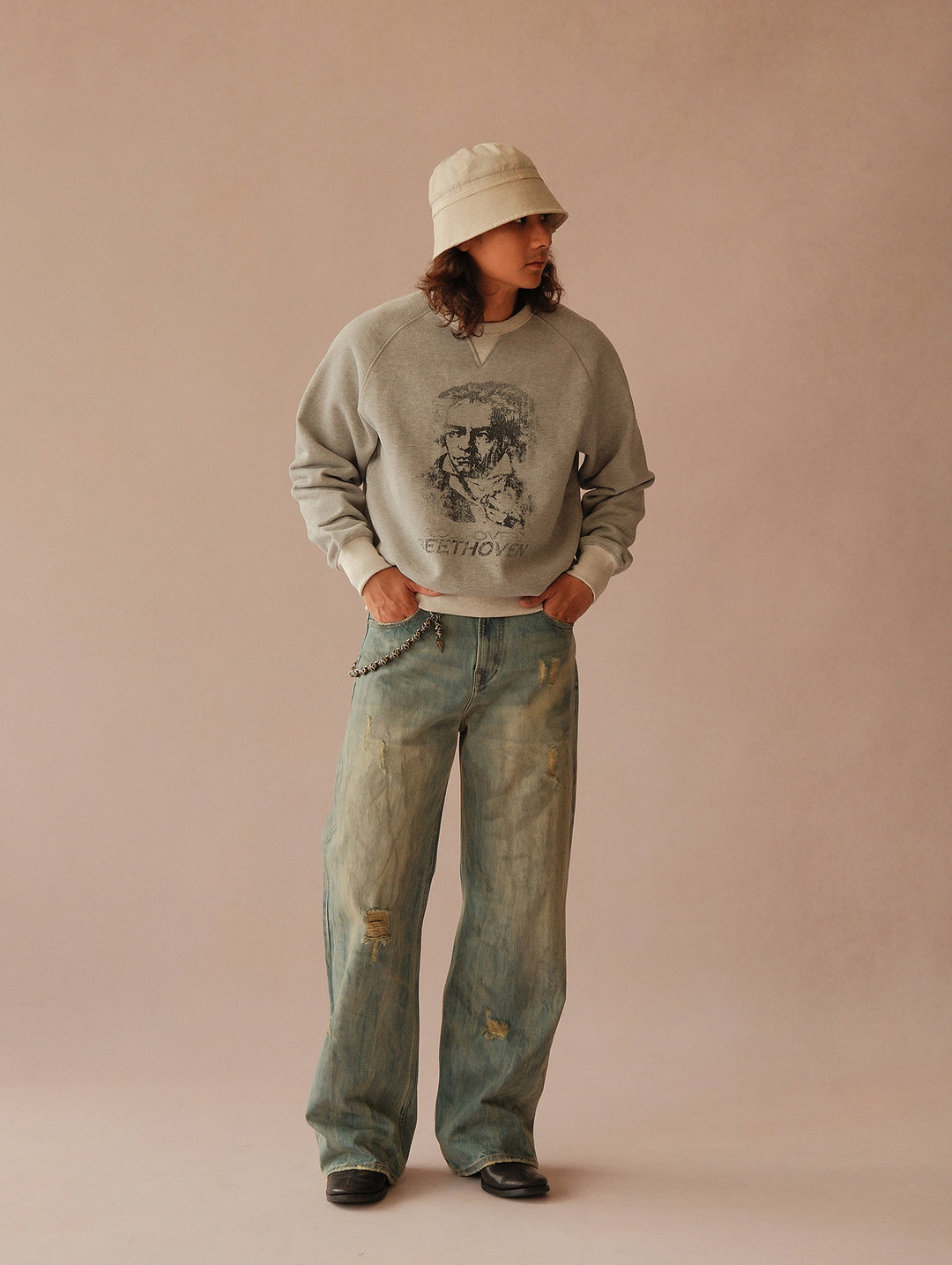 16.5OZ Nevada Faded Mid-High Rise Wide-Leg Jeans