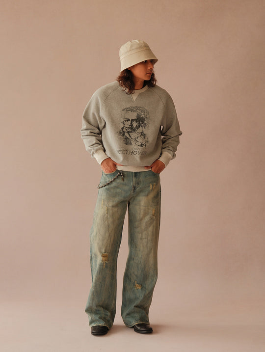 16.5OZ Nevada Faded Mid-High Rise Wide-Leg Jeans