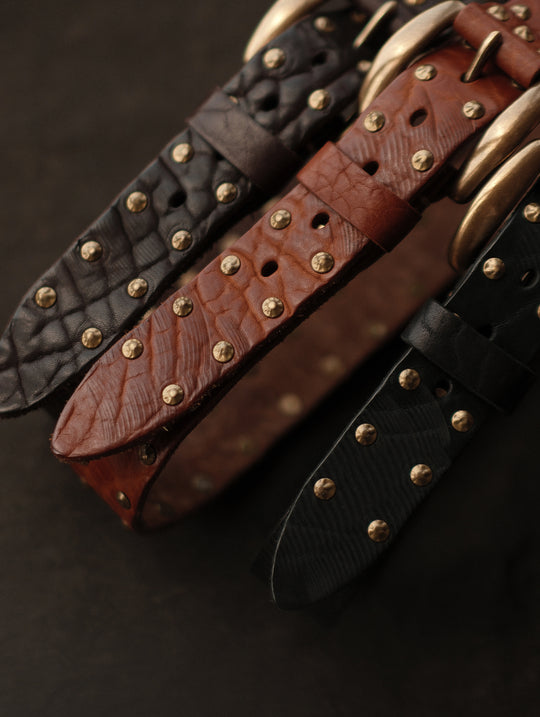 Bison-Grain Leather Cavalry Belt-Black