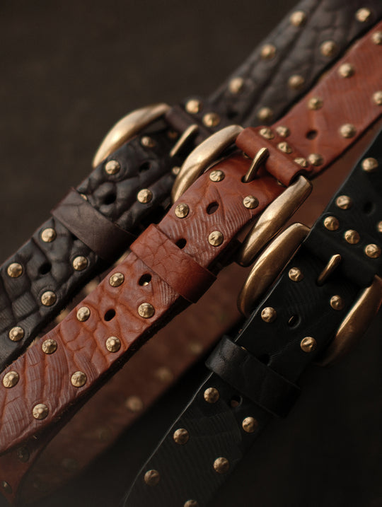 Bison-Grain Leather Cavalry Belt-Black