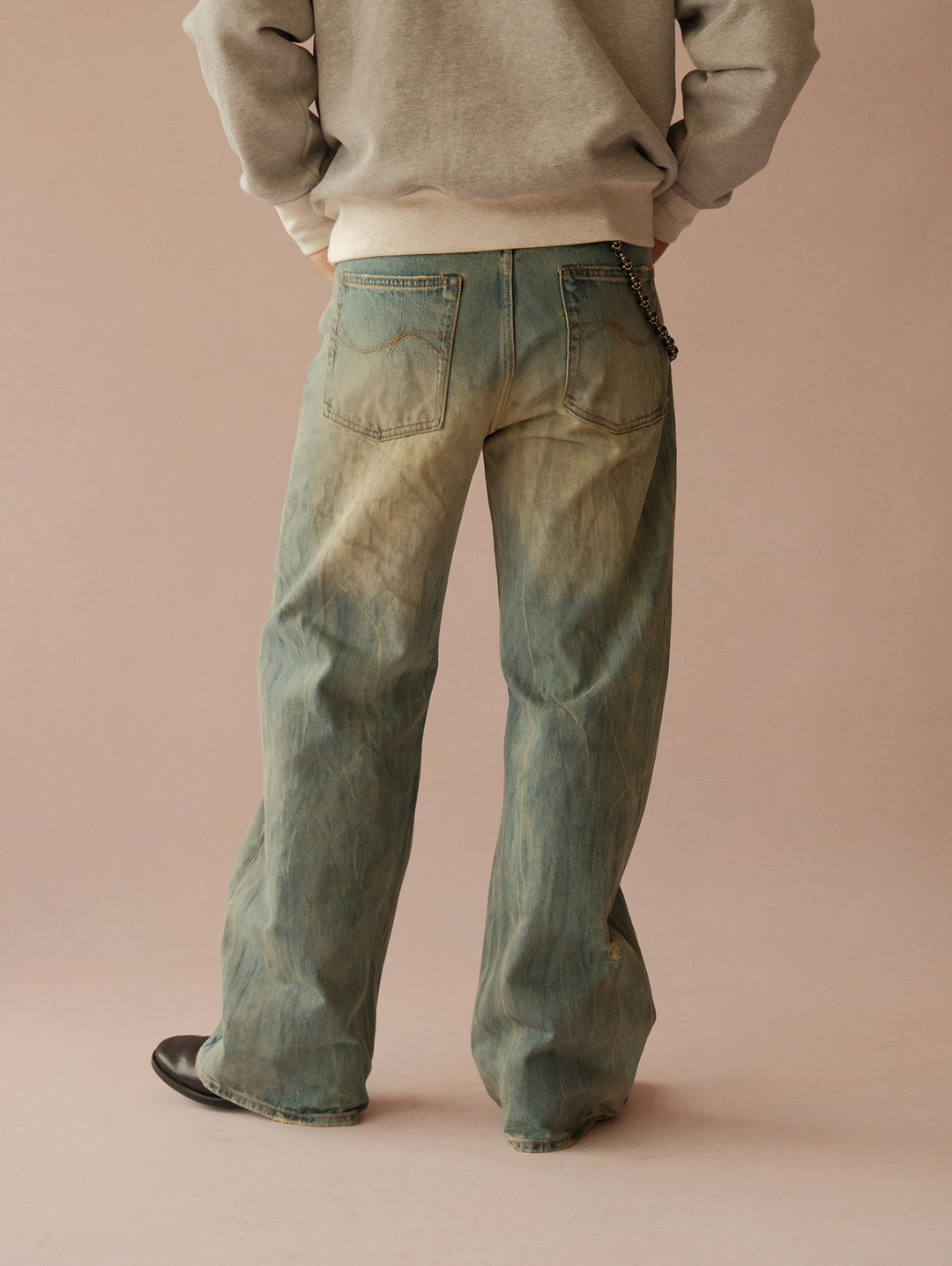 16.5OZ Nevada Faded Mid-High Rise Wide-Leg Jeans