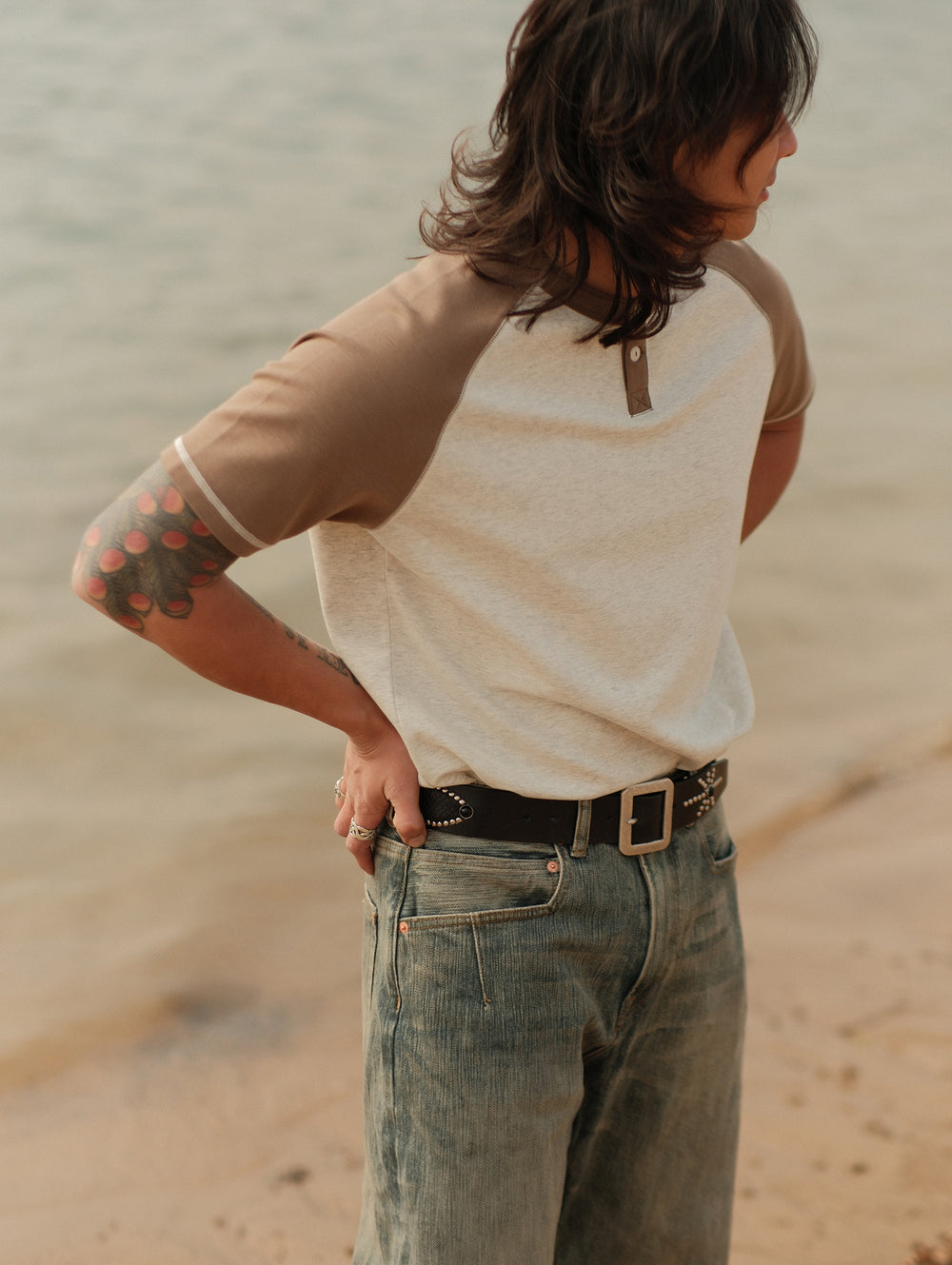 230-gram Double-yarn Henley shirt-Light Grey