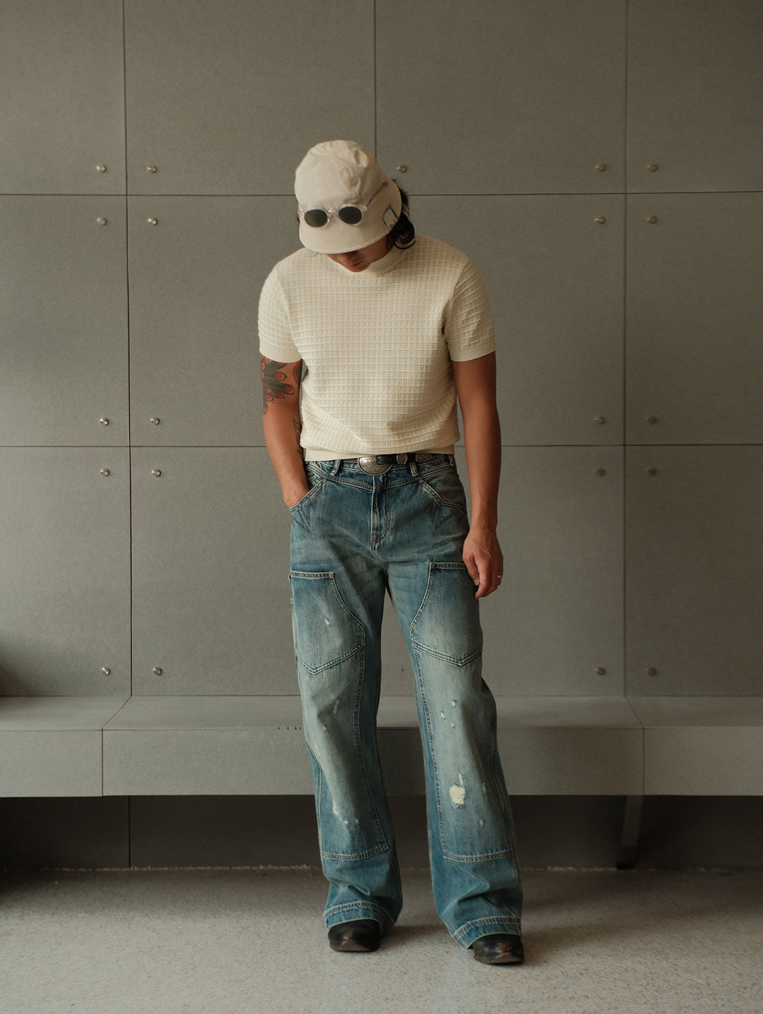 Western Logger Wide-Leg jeans-Washed Distressed