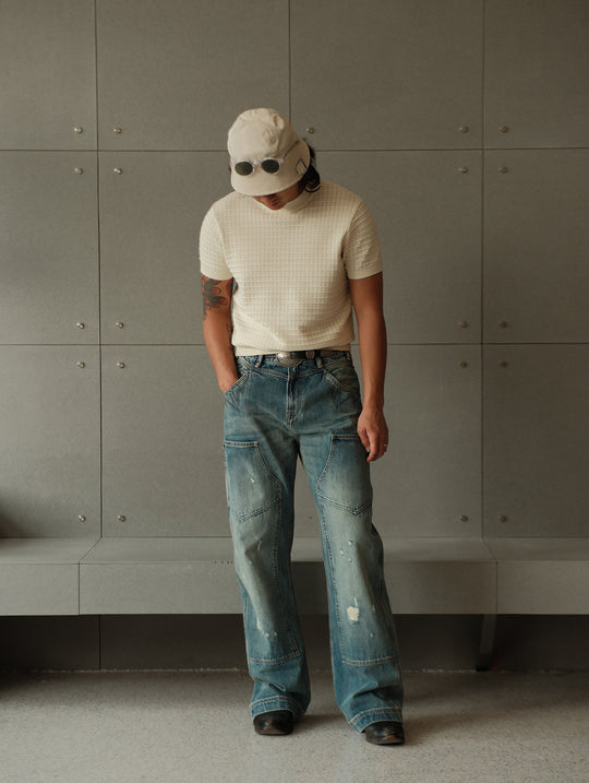 Western Logger Wide-Leg jeans-Washed Distressed