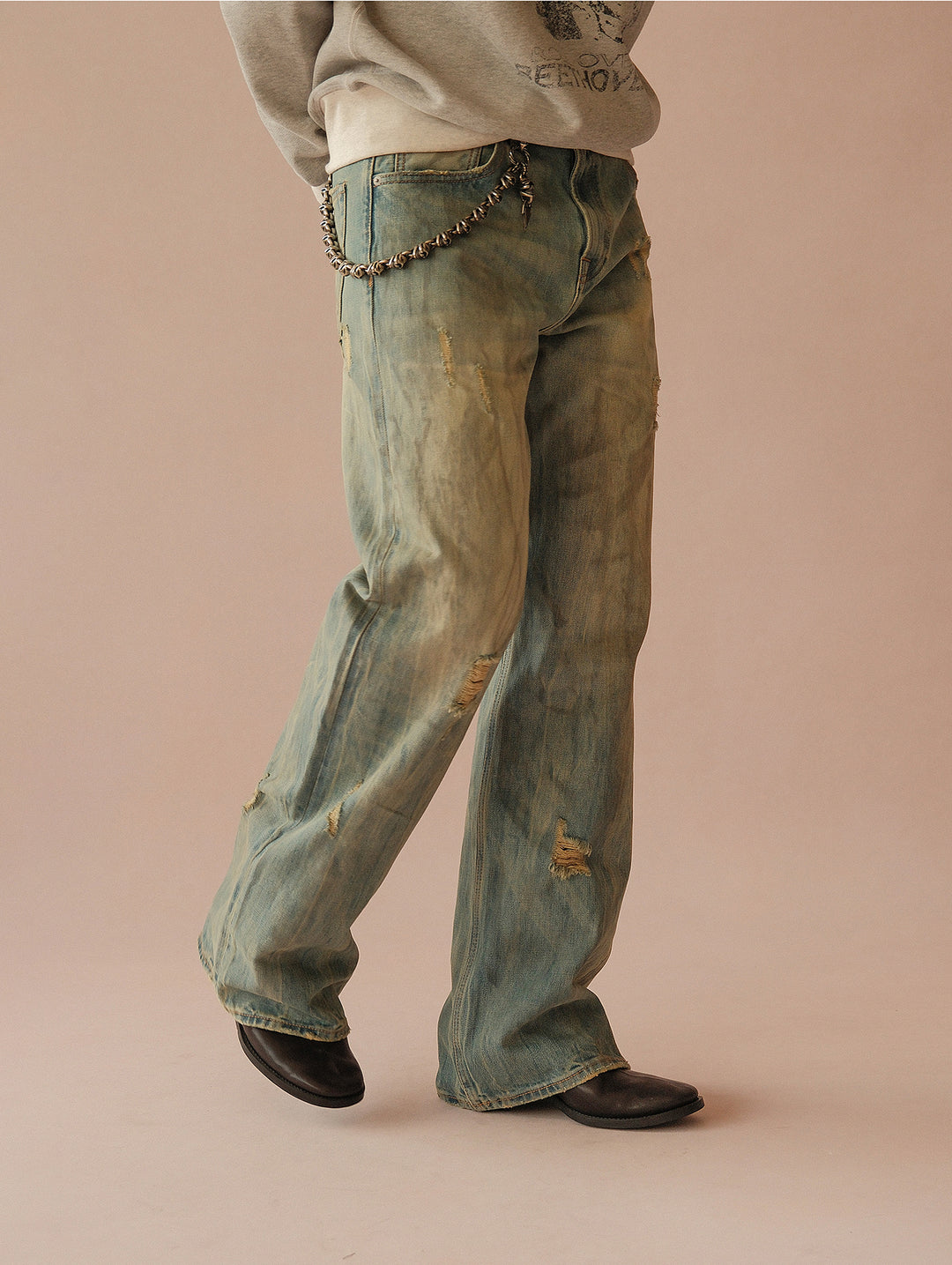 16.5OZ Nevada Faded Mid-High Rise Wide-Leg Jeans