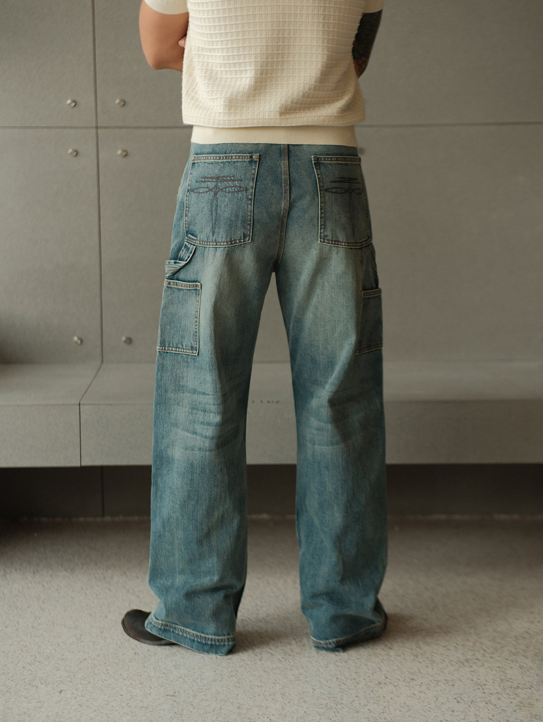 Western Logger Wide-Leg jeans-Washed Distressed