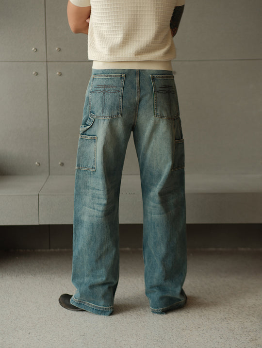 Western Logger Wide-Leg jeans-Washed Distressed
