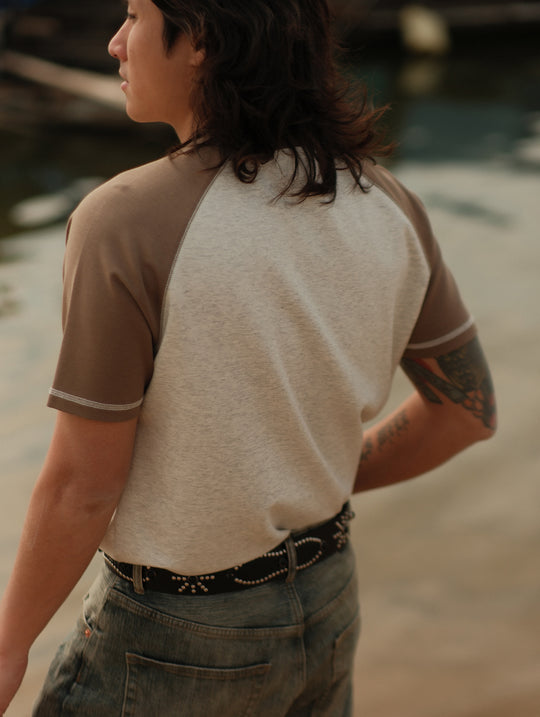 230-gram Double-yarn Henley shirt-Light Grey