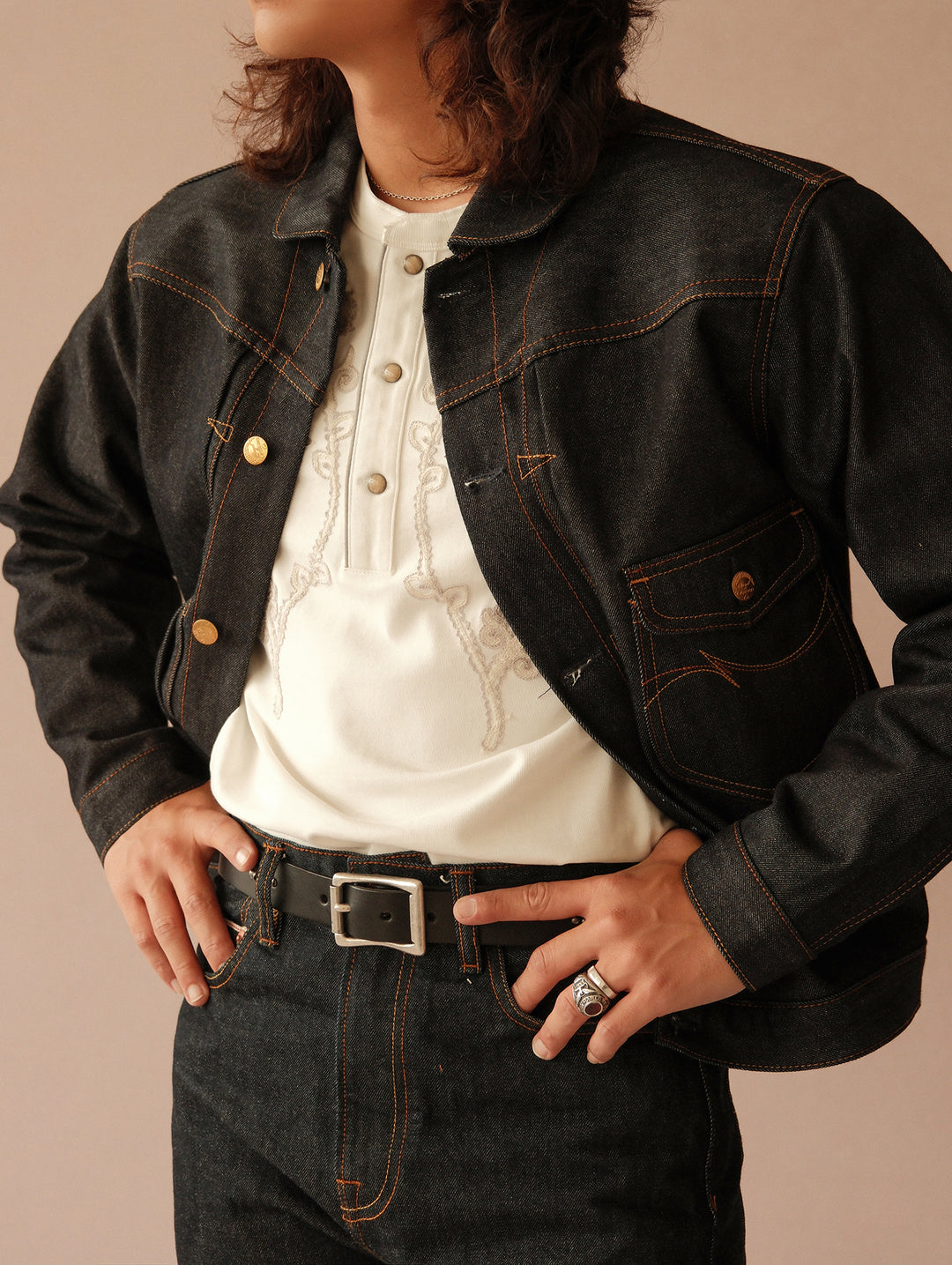 Glass Bead Rivet Belt-Black