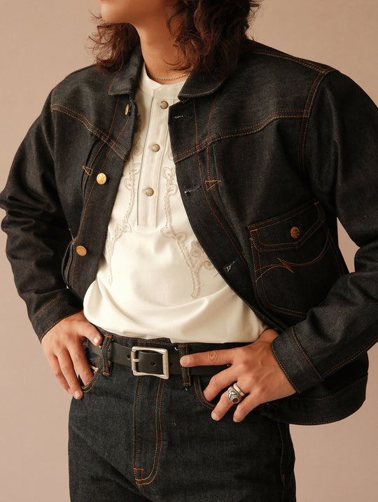 Glass Bead Rivet Belt-Black