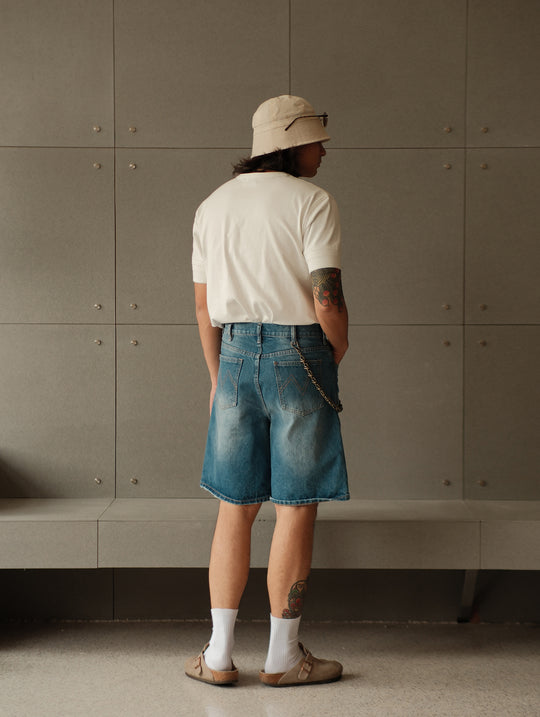 Retro Distressed Denim Shorts-Ice Blue