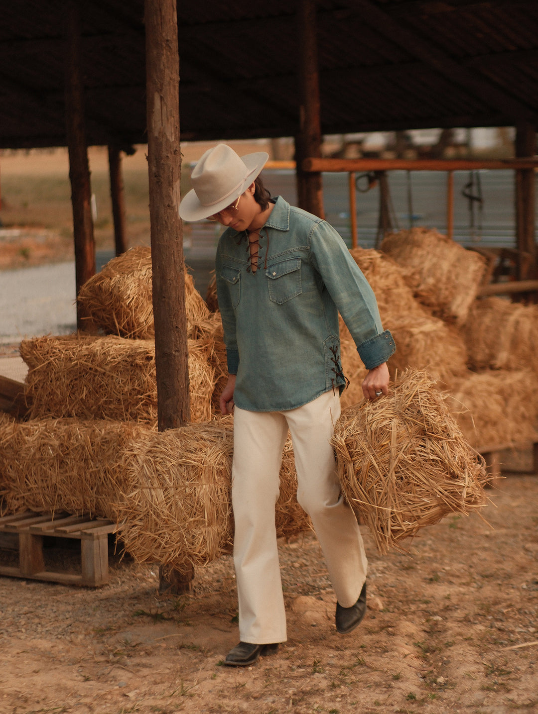 Western Series Denim Lace-Up Western shirt