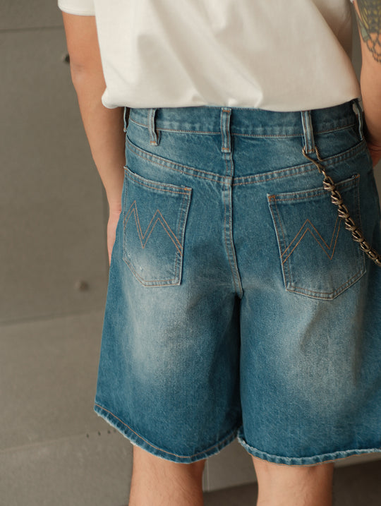 Retro Distressed Denim Shorts-Ice Blue