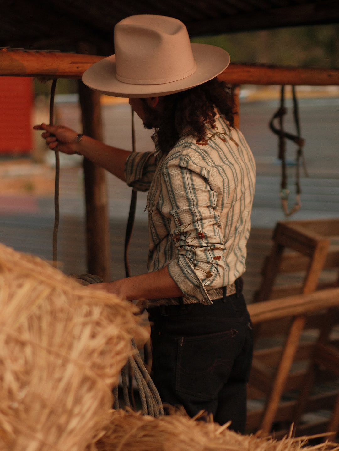 Western Series Green Checkered Floral Western shirt