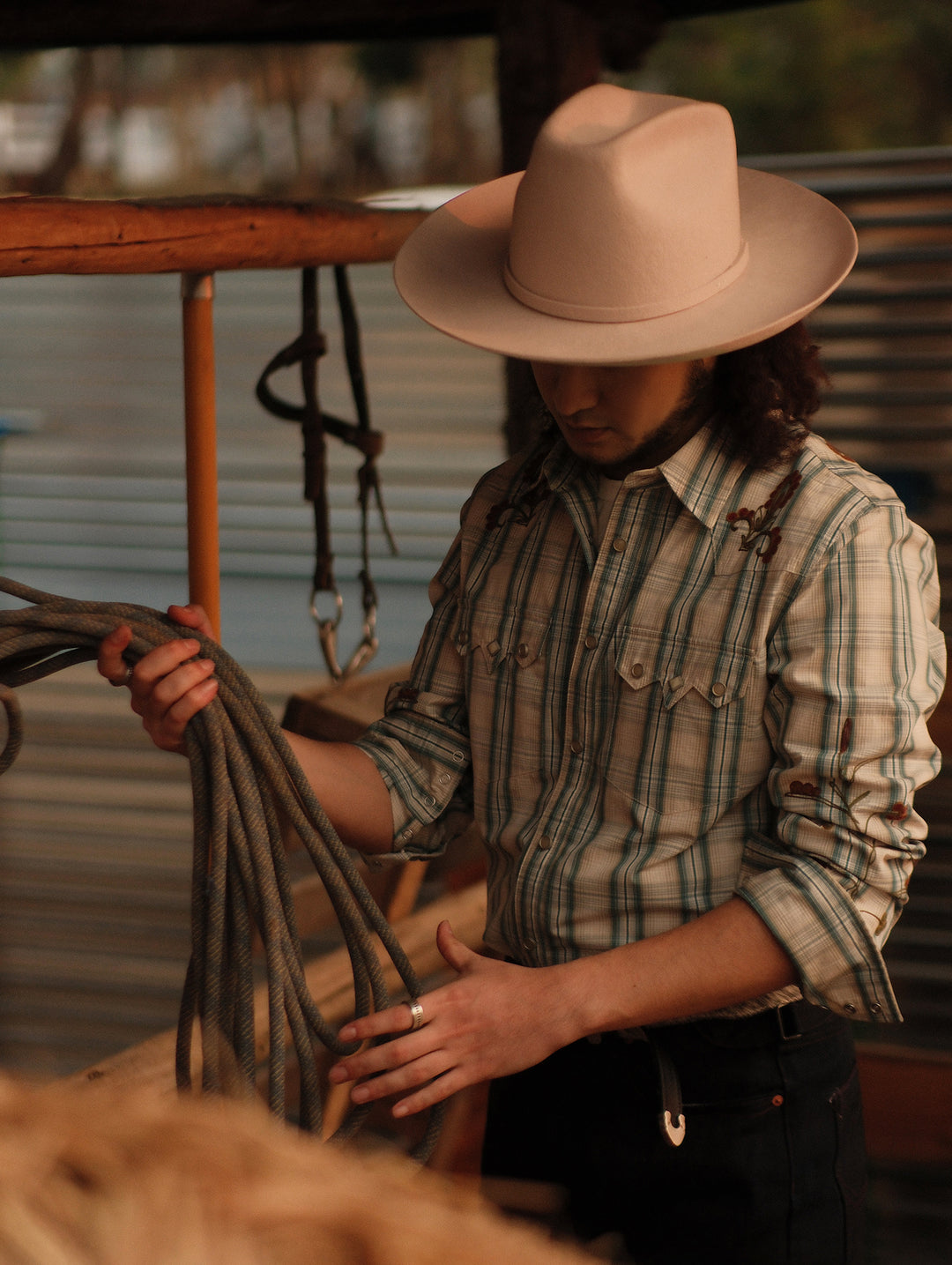 Western Series Green Checkered Floral Western shirt