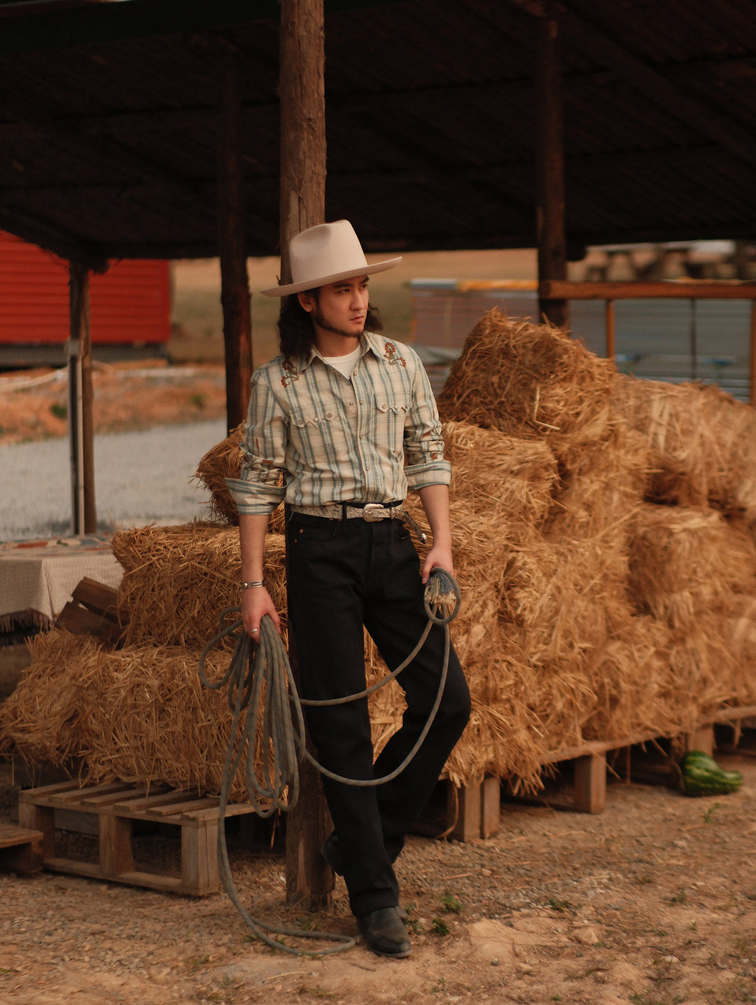 Western Series Green Checkered Floral Western shirt