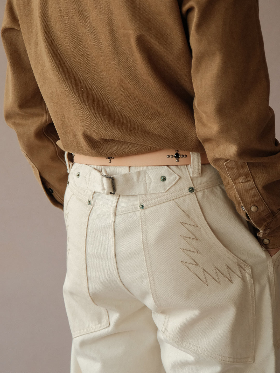 Glass Bead Rivet Belt-Natural