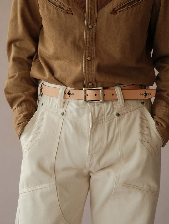 Glass Bead Rivet Belt-Natural