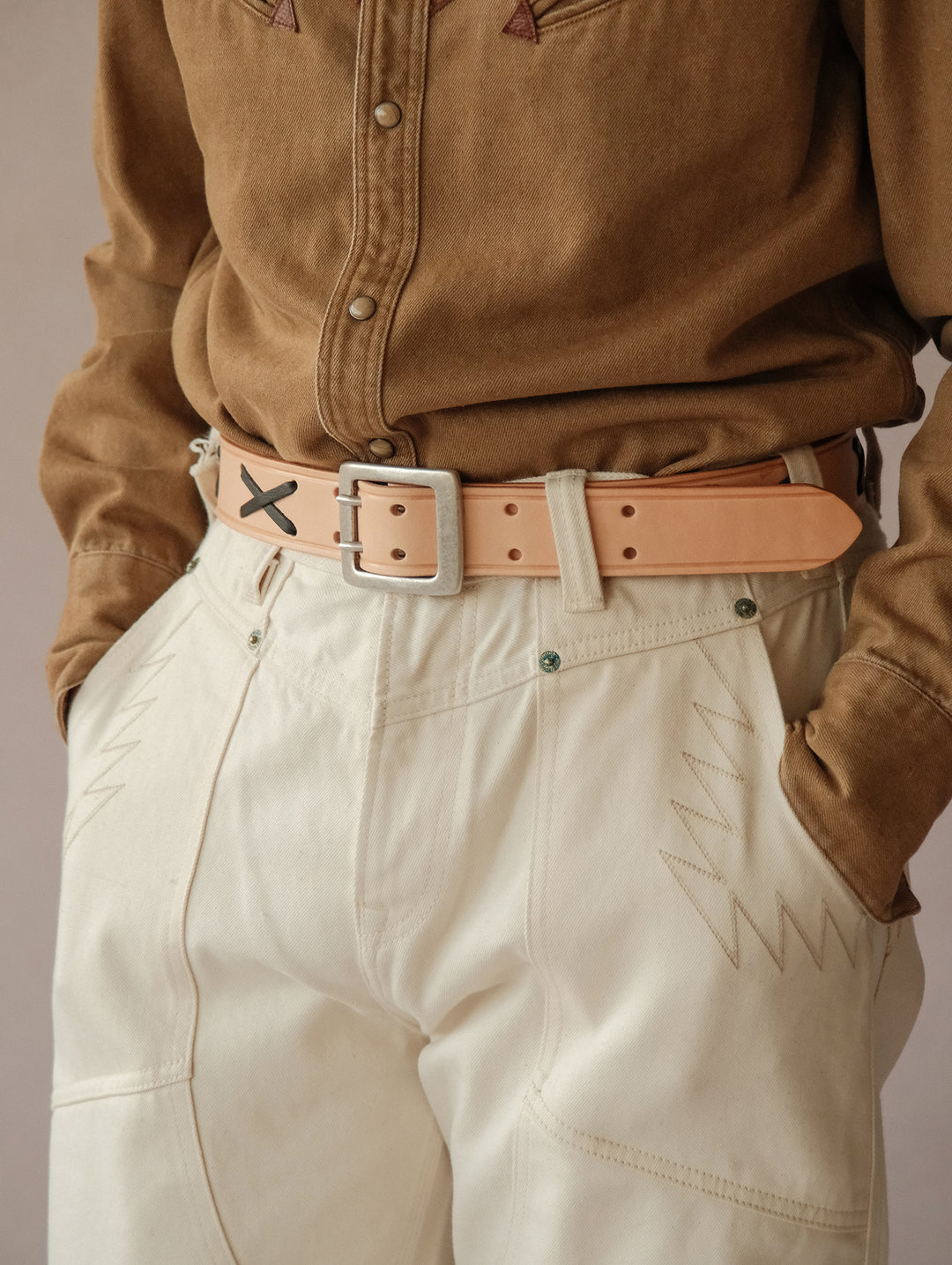 Vintage Marlon Brando-style Double-prong Buckle Full-grain Belt-Natural