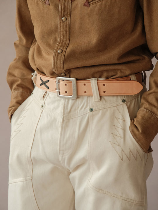 Vintage Marlon Brando-style Double-prong Buckle Full-grain Belt-Natural