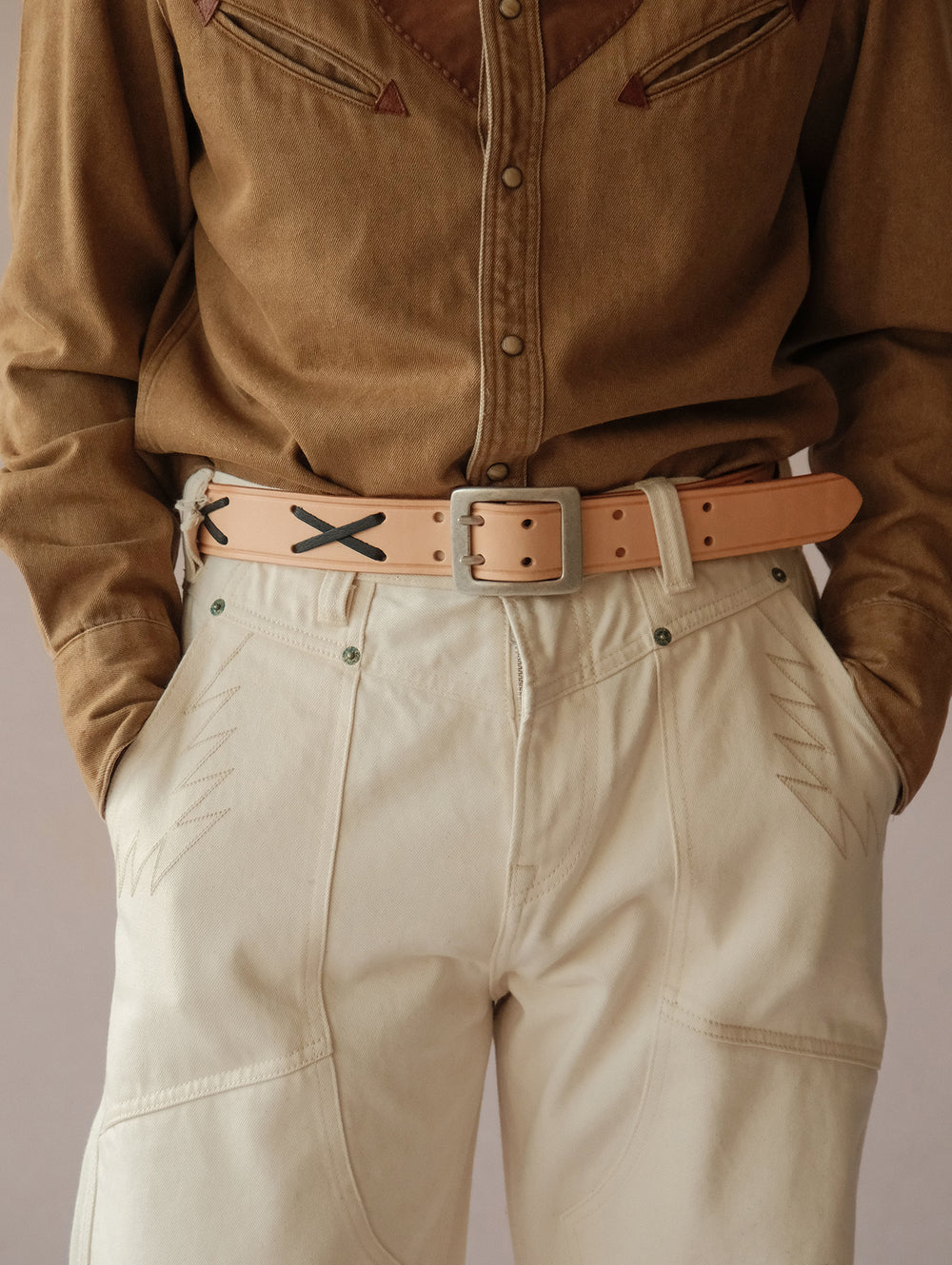 Vintage Marlon Brando-style Double-prong Buckle Full-grain Belt-Natural