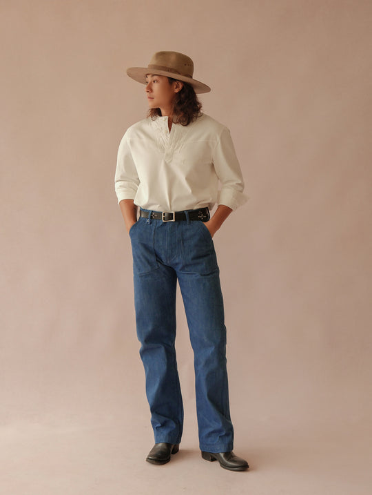 Claessen™ Blue "Planetary Tears Blue" Straight-Leg Fatigue jeans