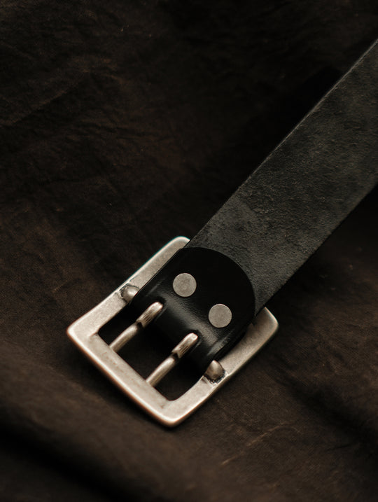 Vintage Marlon Brando-style Double-prong Buckle Full-grain Belt-Black