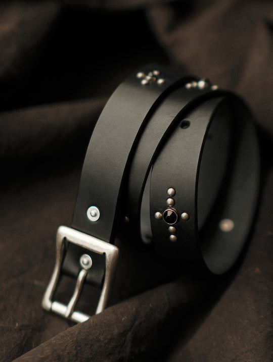 Glass Bead Rivet Belt-Black