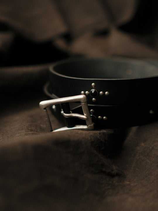 Glass Bead Rivet Belt-Black