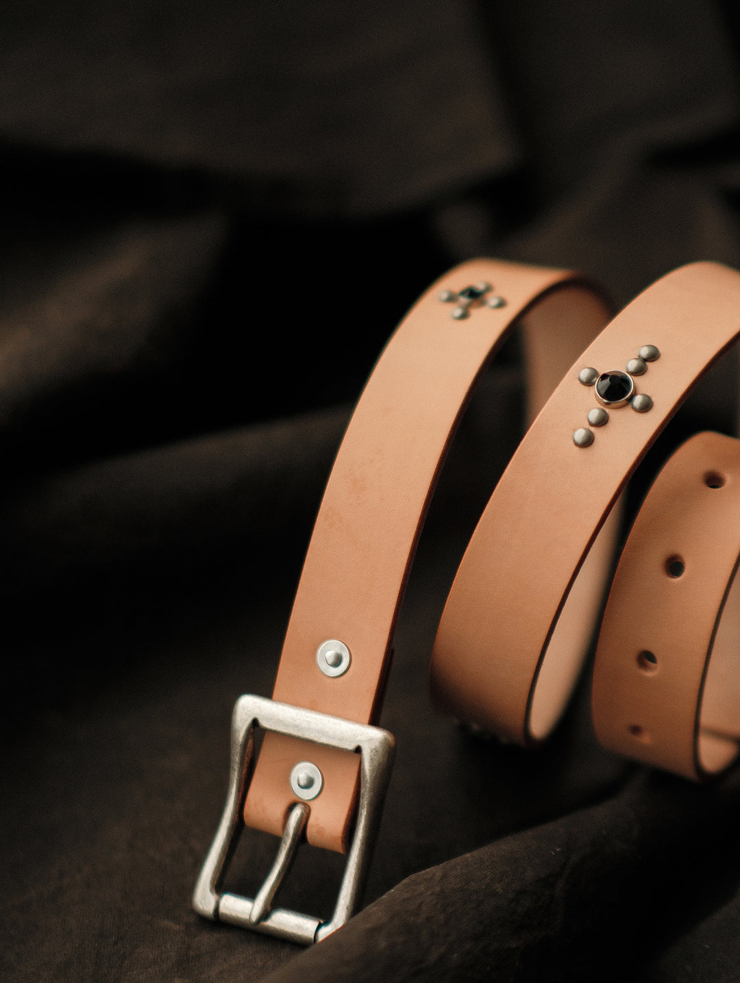 Glass Bead Rivet Belt-Natural