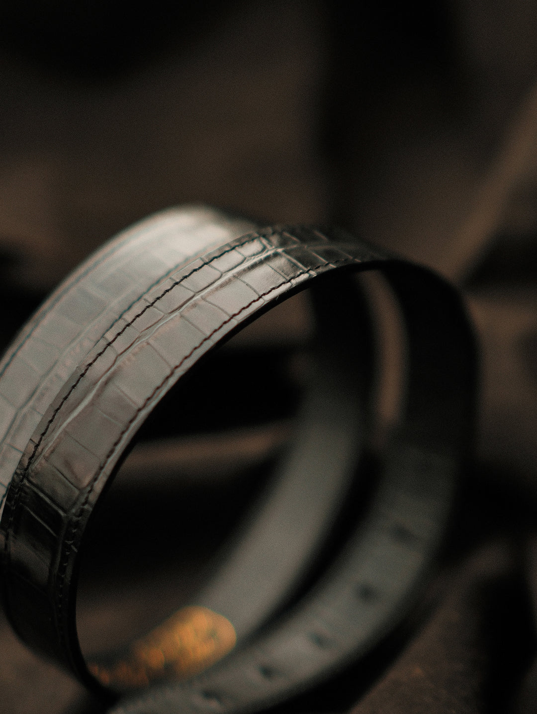 Alligator Bamboo-joint Patterned Embossed Belt-Stainless Steel Buckle-Black