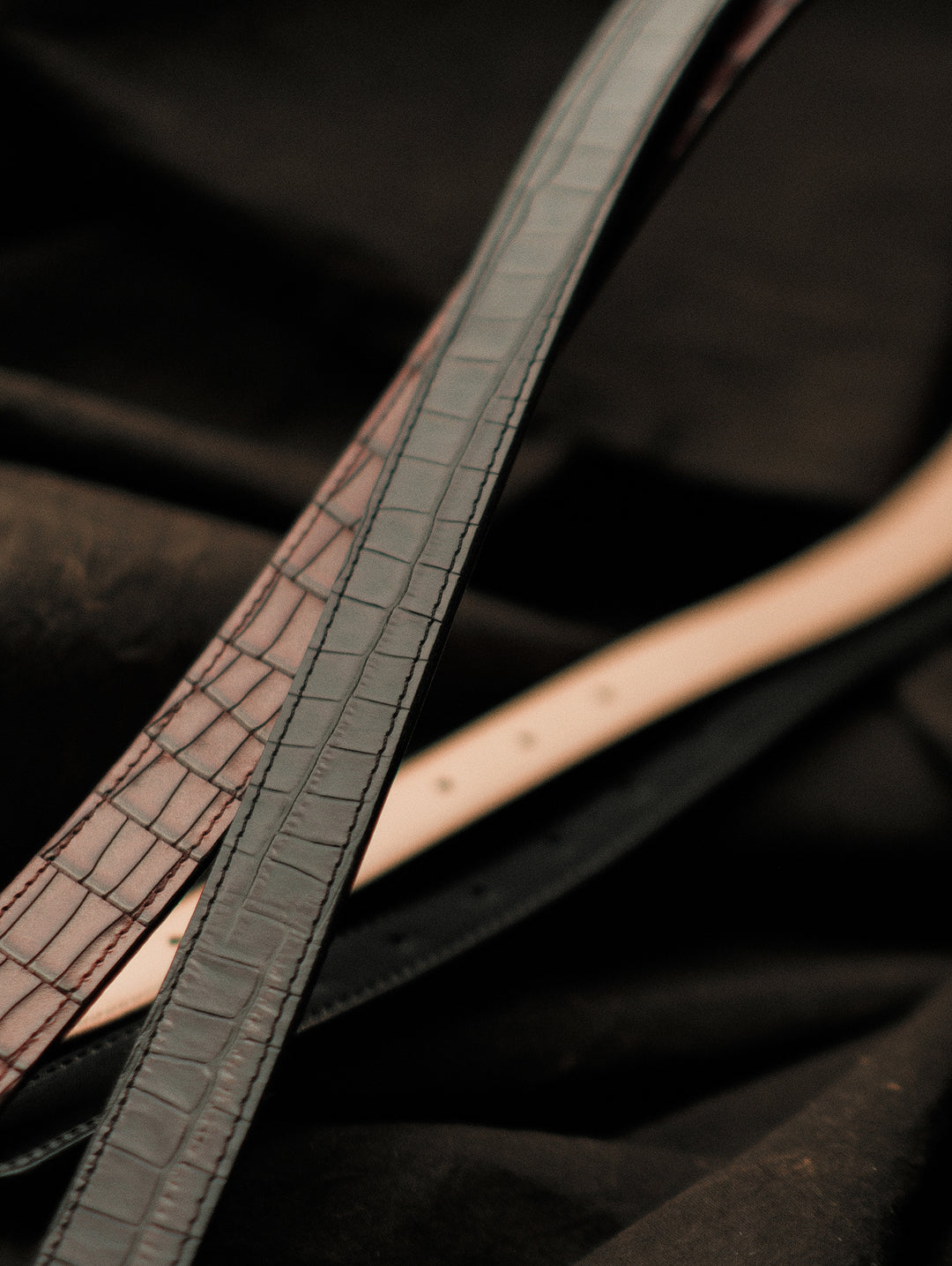 Alligator Bamboo-joint Patterned Embossed Belt-Stainless Steel Buckle-Brown