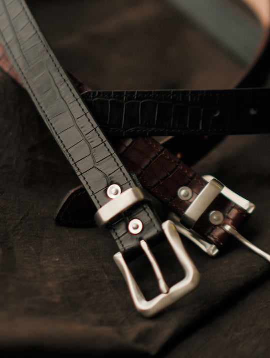 Alligator Bamboo-joint Patterned Embossed Belt-Stainless Steel Buckle-Brown