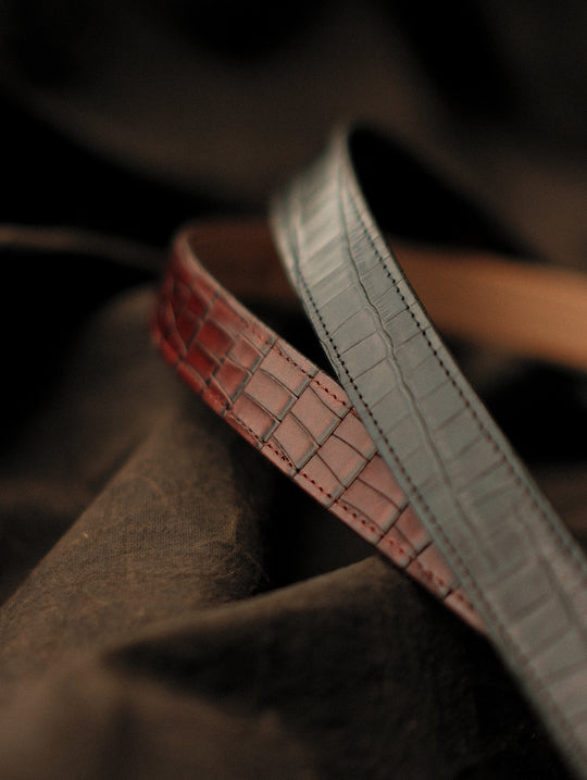 Alligator Bamboo-joint Patterned Embossed Belt-Stainless Steel Buckle-Brown