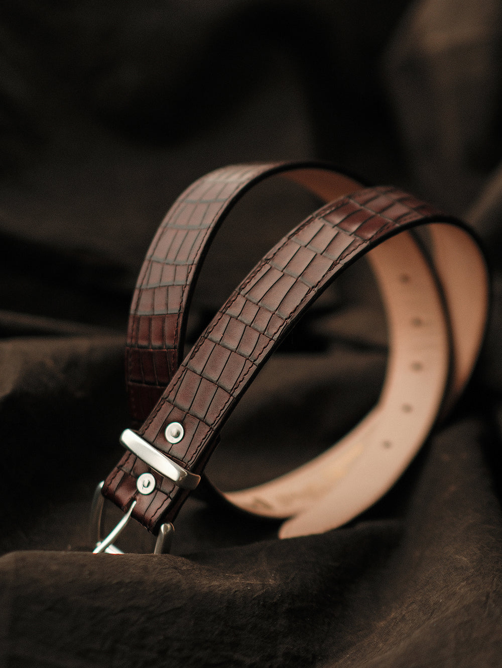Alligator Bamboo-joint Patterned Embossed Square Buckle Belt-Brown