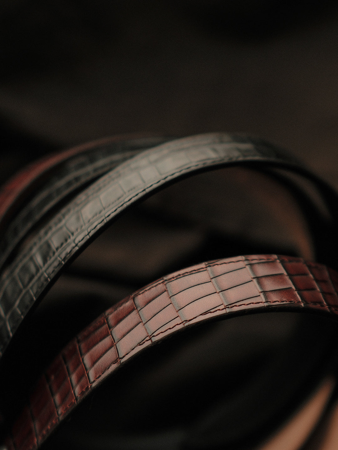 Alligator Bamboo-joint Patterned Embossed Square Buckle Belt-Brown