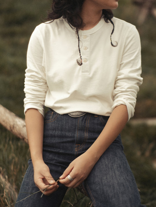 Women's Classic Long-sleeve Henley shirt-White
