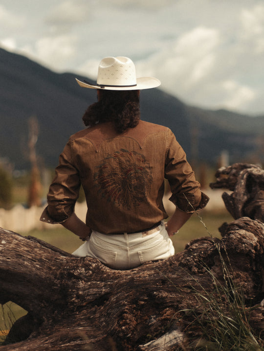 Western Series Headdress Panel Washed & Distressed Embroidered shirt
