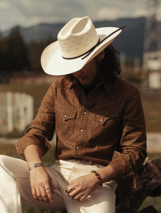 Western Series Headdress Panel Washed & Distressed Embroidered shirt