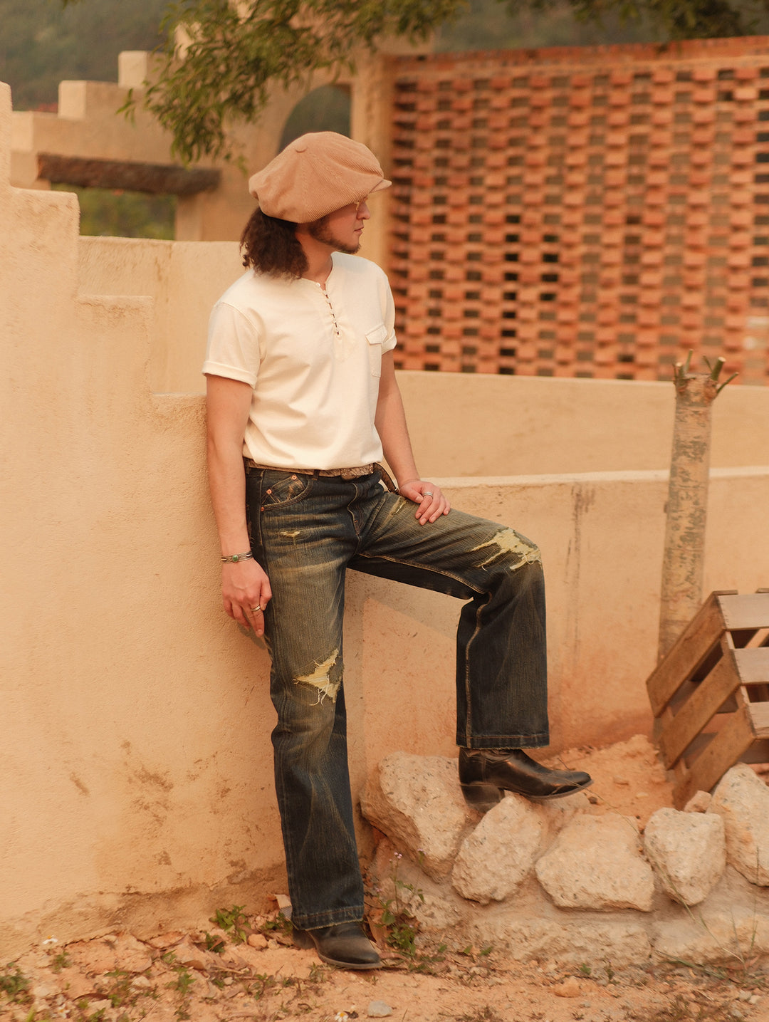 Fabric Loop Button Henley T-shirt