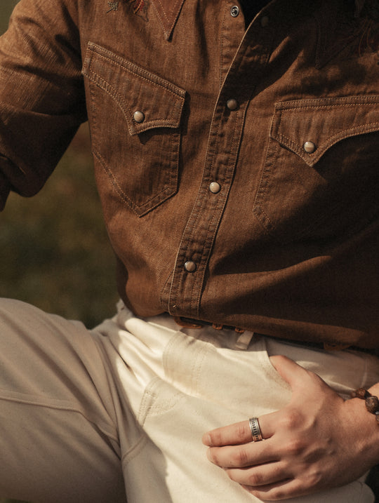 Western Series Headdress Panel Washed & Distressed Embroidered shirt