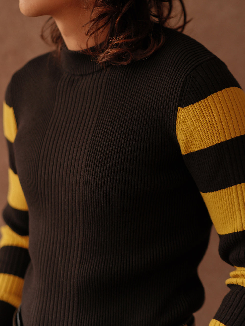 Motorcycle-Style Striped Sport Sweater