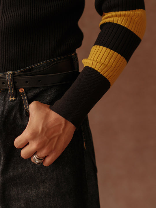 Motorcycle-Style Striped Sport Sweater