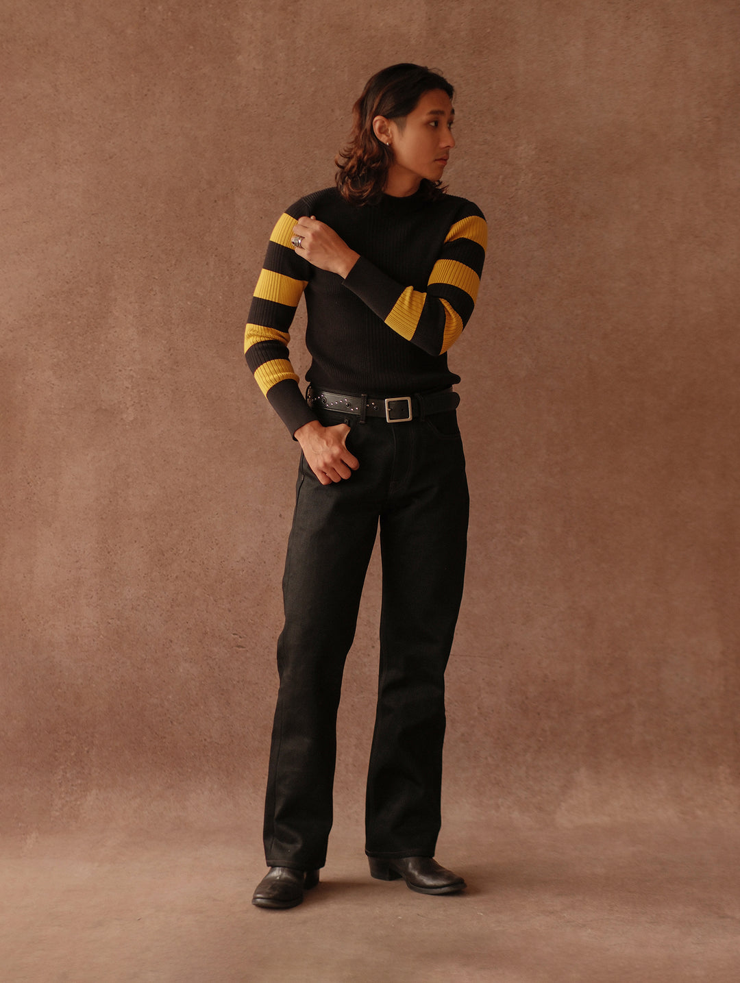 Motorcycle-Style Striped Sport Sweater