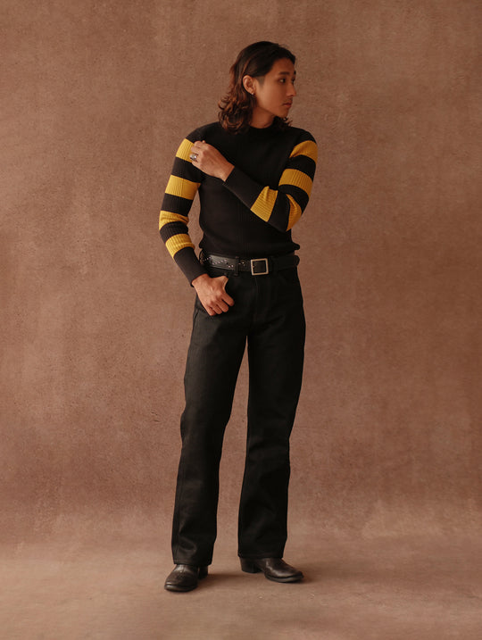 Motorcycle-Style Striped Sport Sweater