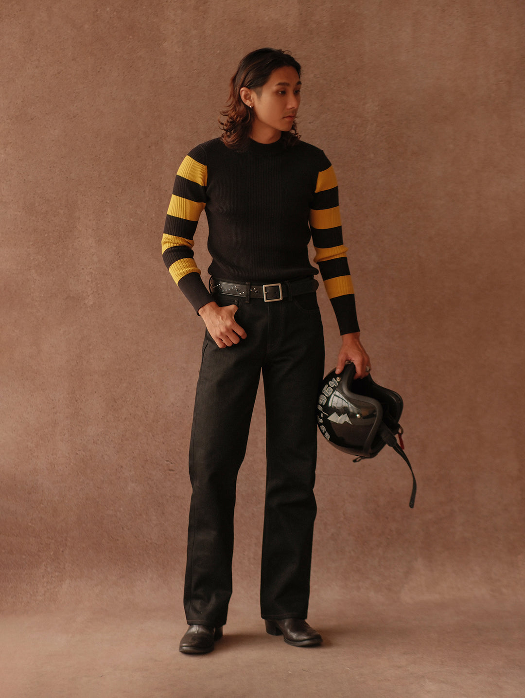 Motorcycle-Style Striped Sport Sweater