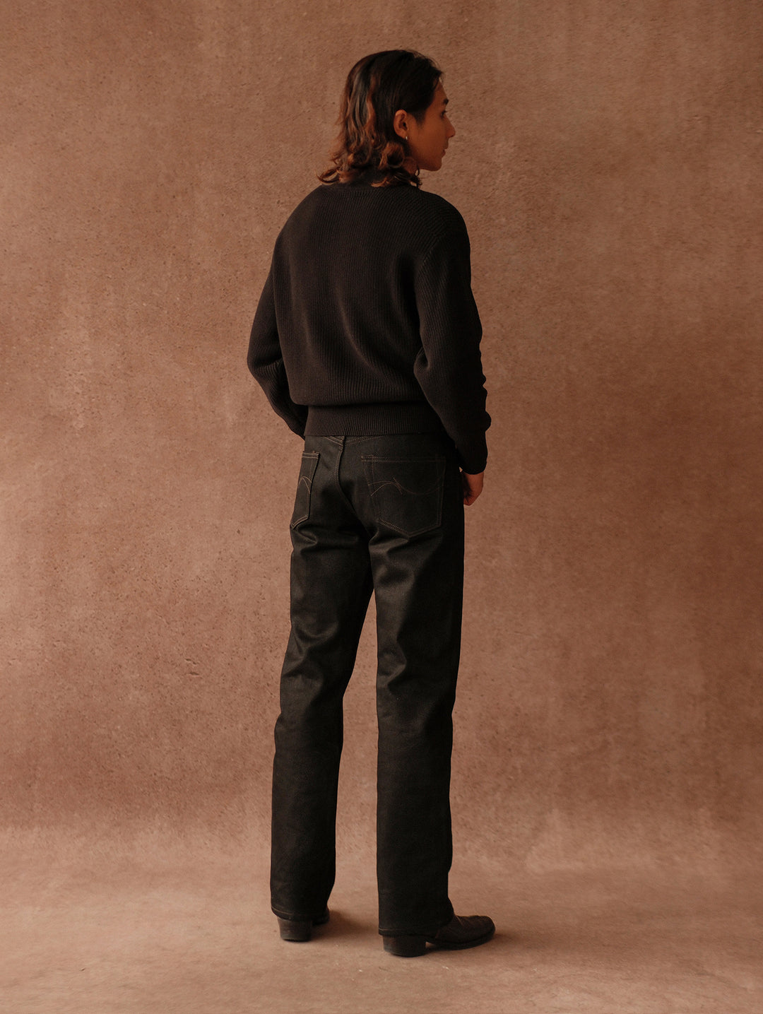 Five-Button Bib-Front Knit Sweater-Black