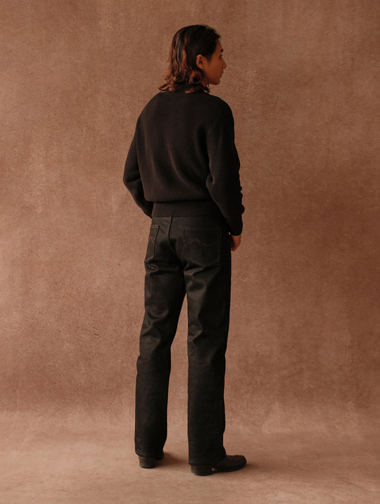 Five-Button Bib-Front Knit Sweater-Black